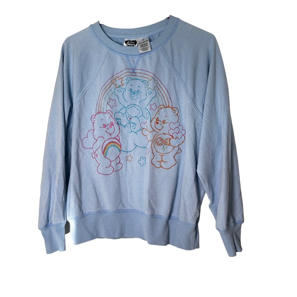Care Bears Blue Embroidered Rainbow Crewneck Sweatshirt Medium
